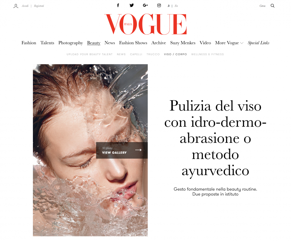 Vogue – Pulizia del viso con idro-dermo-abrasione o metodo ayurvedico